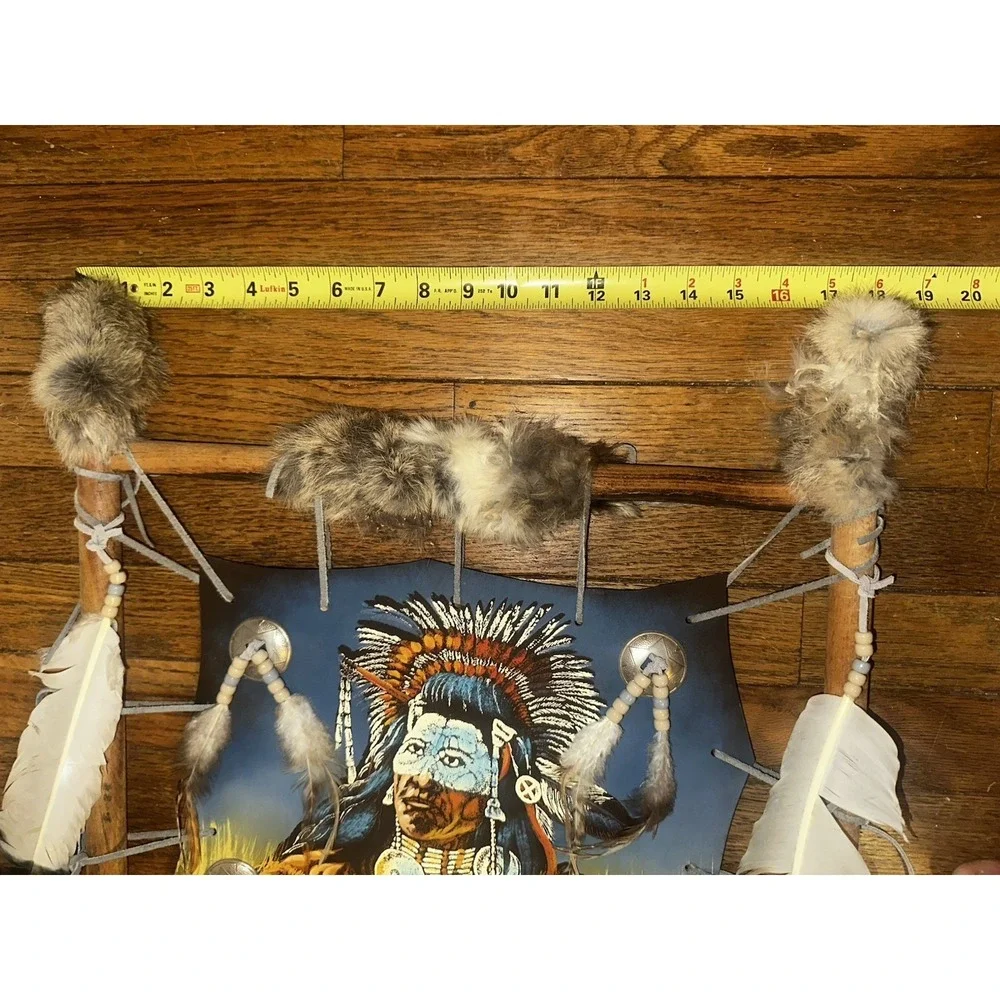 Native American Mandella Shield Hand Painted Saddle Blanket On Leather Log Frame